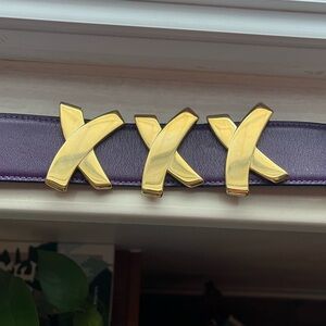 VTG 80's Paloma Picasso Purple Leather Gold "X" Belt Sz S Made in Italy